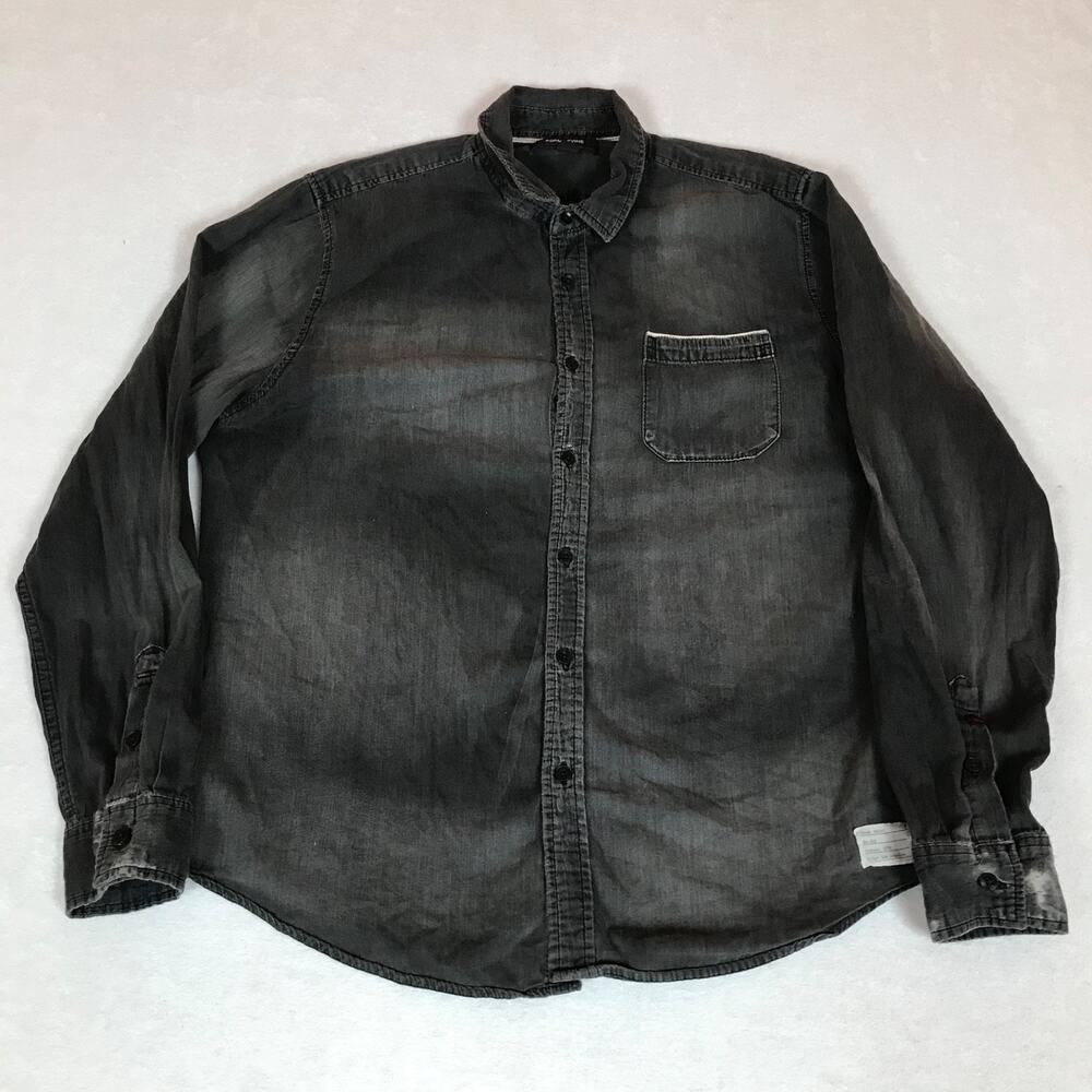 Adam Levine Faded Wash Denim Black Cotton Button Up Long Sleeve Shirt Large